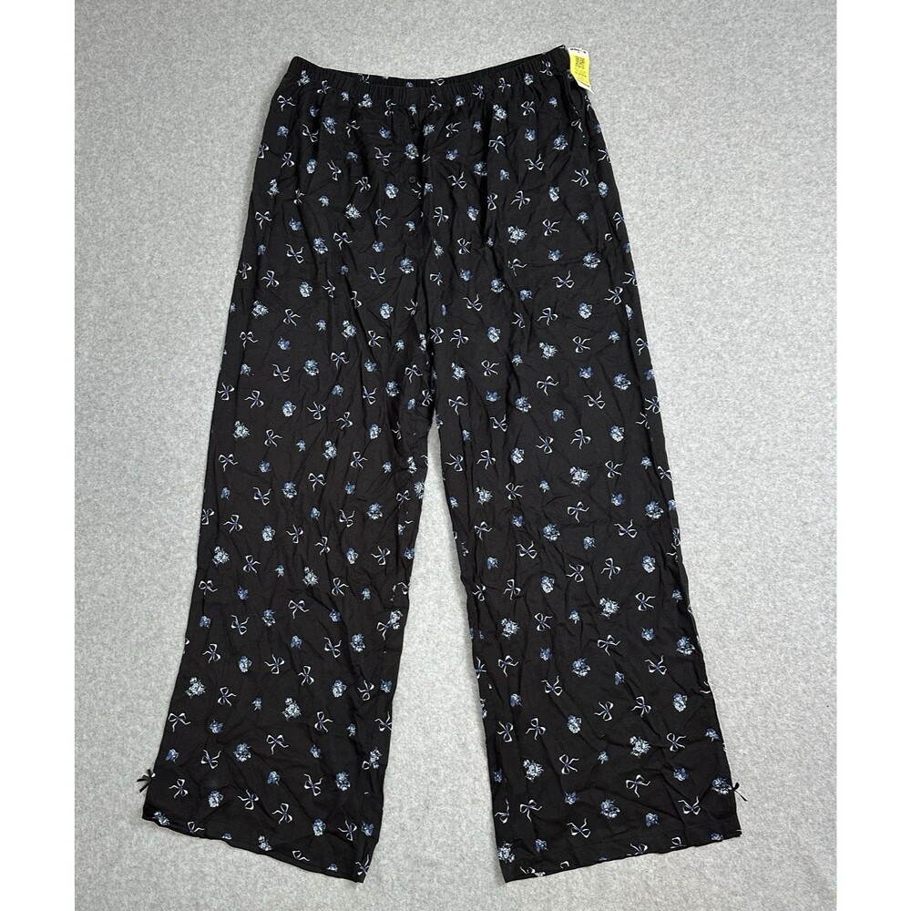 Luxx Pajama Pants Womens XL Black Wide Leg Side Pockets Elastic Waist Sleepwear